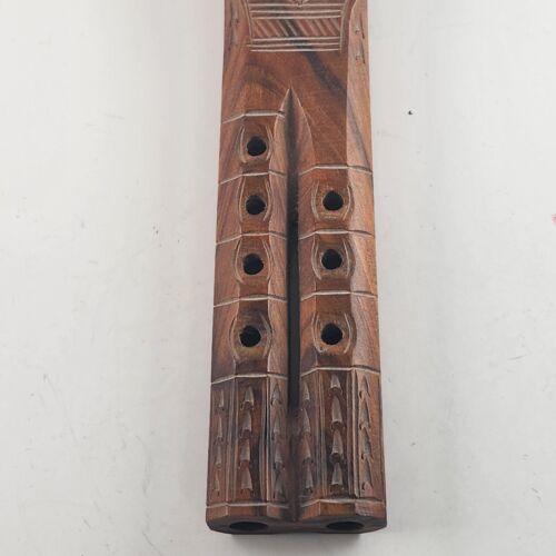 Hand Carved Flute Wooden Double Barrel Balkan Dvojnice 12.75" Long 7 Hole Vtg