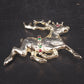 Reindeer Brooch Gold Tone Red Green Rhinestone Christmas Pin 2.5"x2" Vtg Holiday