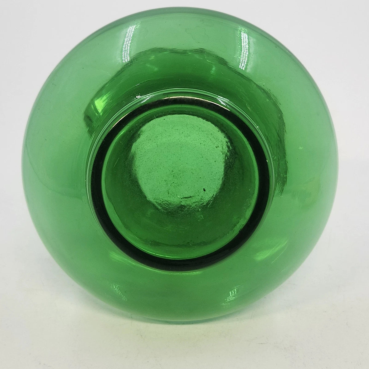 Squat Vase Transparent Emerald Green Art Glass 3.5" Ruffled Crimped Wide Rim Vtg