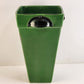 Ceramic Flower Vase Tapered Square 9¼" Tall Green Retro Metal FLEURS Tag Handles