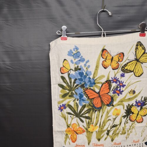 1983 Linen Kitchen Towel Calendar Collection of Butterflies 26 X 16 Vintage