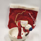 St. Nicholas Square Snowman Basket Candy Dish Button Up with Stocking China 7"