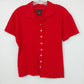 Limited Red Polo Shirt Women Large Cotton Stretch Short Sleeve Button Collar Top