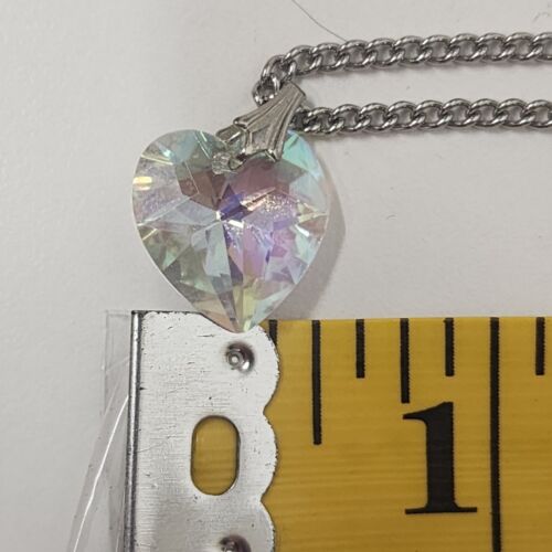 Clear Crystal Heart Pendant Silver Tone Chain Fashion Necklace 8.5" Drop