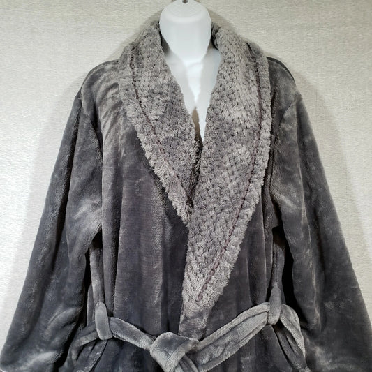 Women’s Fleece Bathrobe Turquaz Plush Soft Warm Gray Size Medium Waffle Trim NWT
