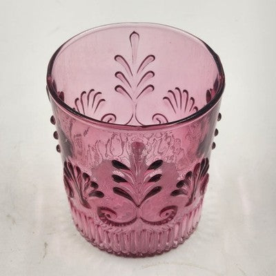 Pilgrim Glass Adams Cranberry Old Fashioned Glass – Engraved Damask Pattern | 3.5" x 4" Vintage Double Tumbler | Elegant Barware