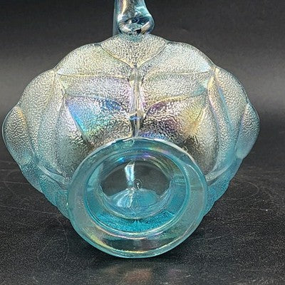 LE Smith Aqua Blue Stippled Glass Basket 6"w x 8.5" Applied Loose Handle AS IS