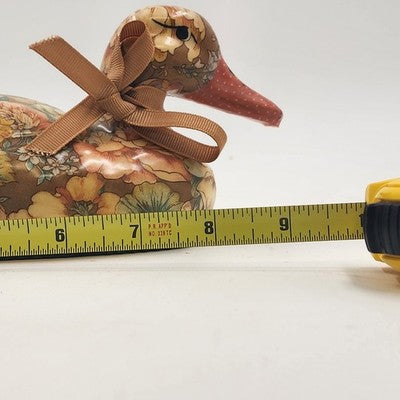 Duck Decoy Floral Decoupage w Display Ribbon Felt Base Decorative Porcelain 9”L