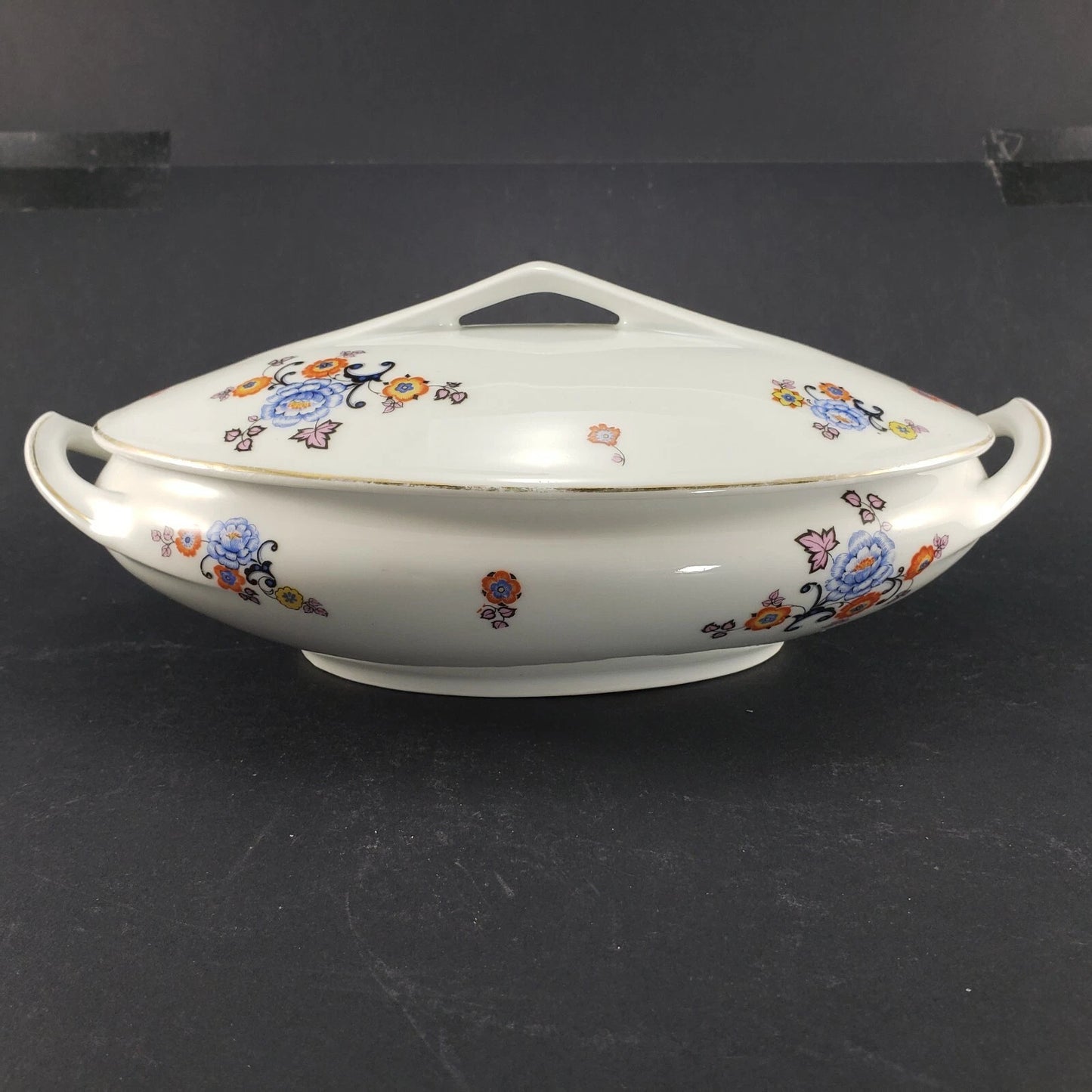 Covered Vegetable Oval Serving Dish Floral Porcelain H J Co Bavaria Antique