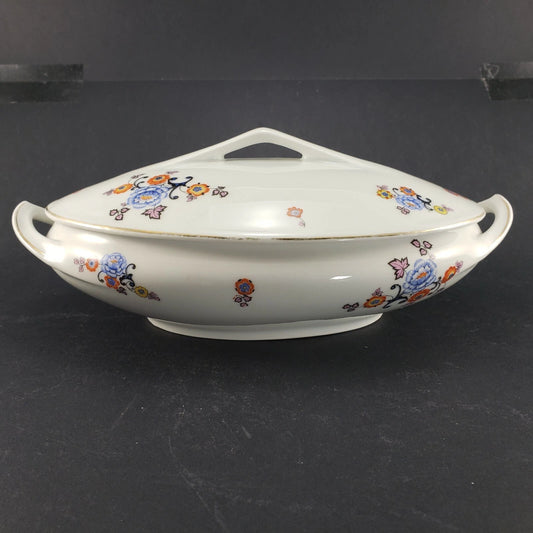 Covered Vegetable Oval Serving Dish Floral Porcelain H J Co Bavaria Antique