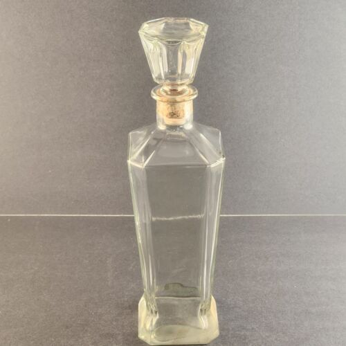 Prop Whiskey Decanter Clear Glass Bottle w Corked Stopper 12” Tall Stopper Stuck