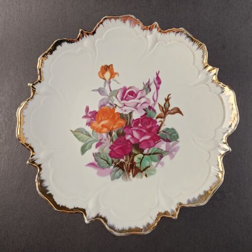 HB Japan White Porcelain Pedestal Dish Compote Hand Painted Roses Gold Trim 3471