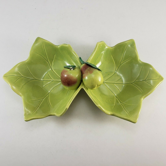 YONA California Fruit and Leaf Divided 2-Part Bowl Mid-Century 13½" Light Green