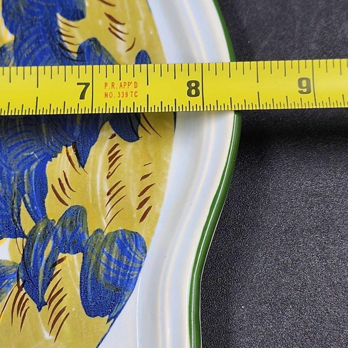 Faenza Italy CACF Ceramic Dish Garofano Carnation Pattern Green Trim 8 Inch