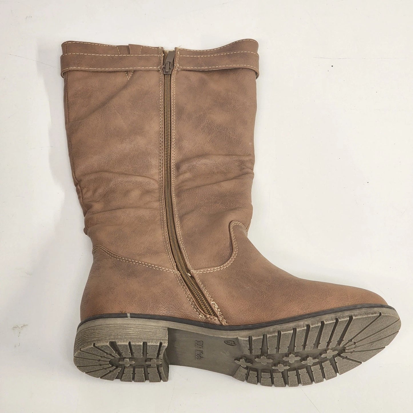 Top Moda Knee High Riding Boots Women's 8.5 Tan Block Heel Zip Top Buckle China