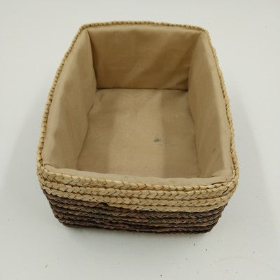 Handwoven Rattan Storage Basket 2-Tone w/ Liner Rectangular 7"