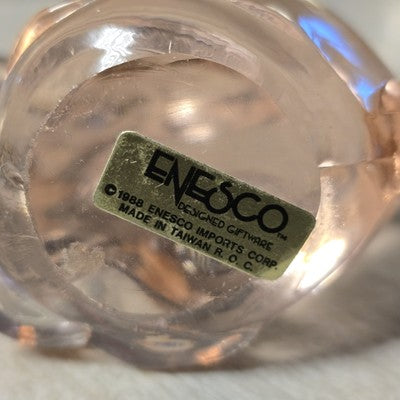 Enesco Art Glass Easter Bunny Peach Figurine 3.5” Vintage Rabbit Paperweight