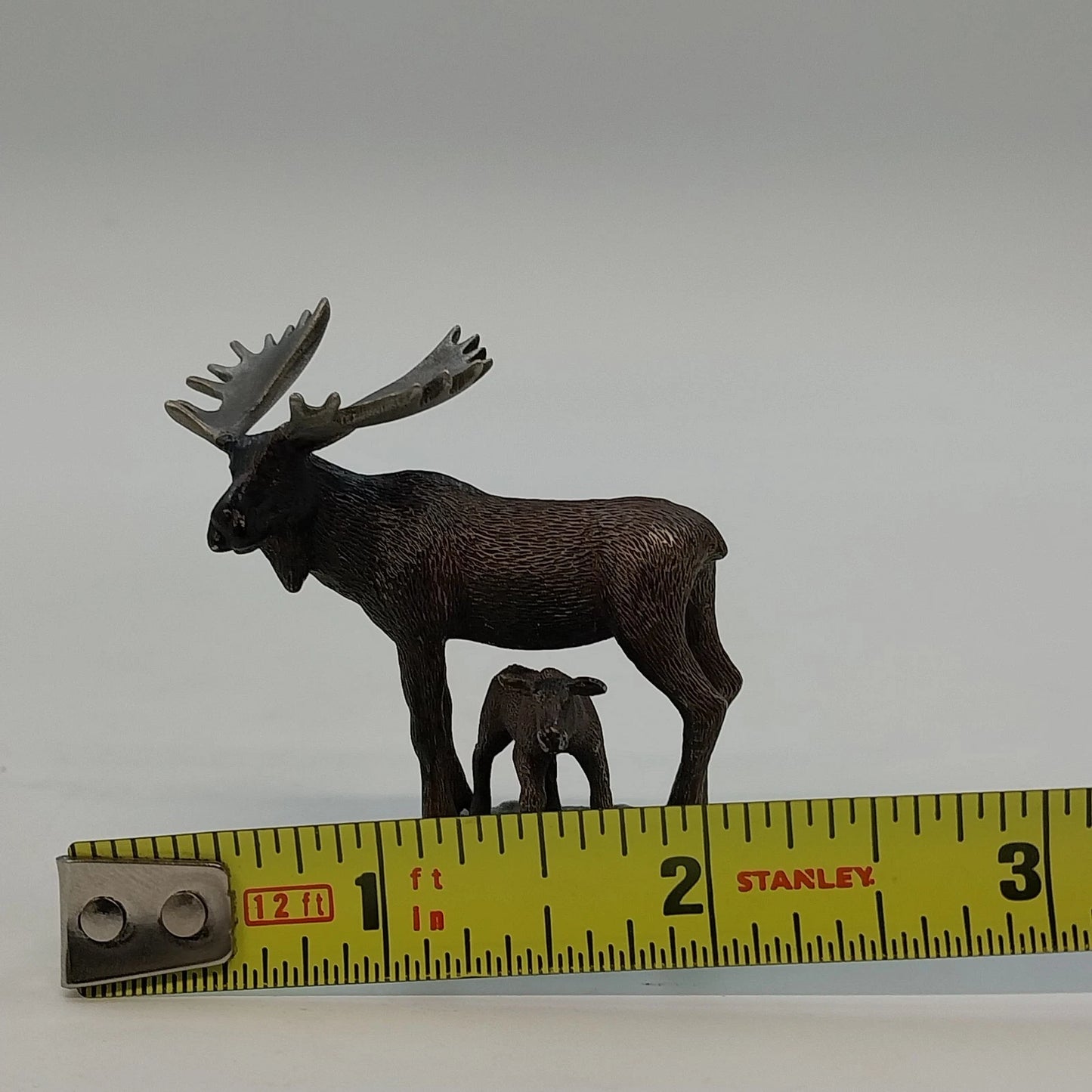 Heller Moose & Calf Pewter Statue Figurine 2" Wildlife Miniature 1983 Vintage