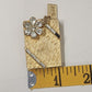 Gold Tone Brooch Rhinestones Flower Gift Box Christmas Noel Tag Pin VTG AS IS