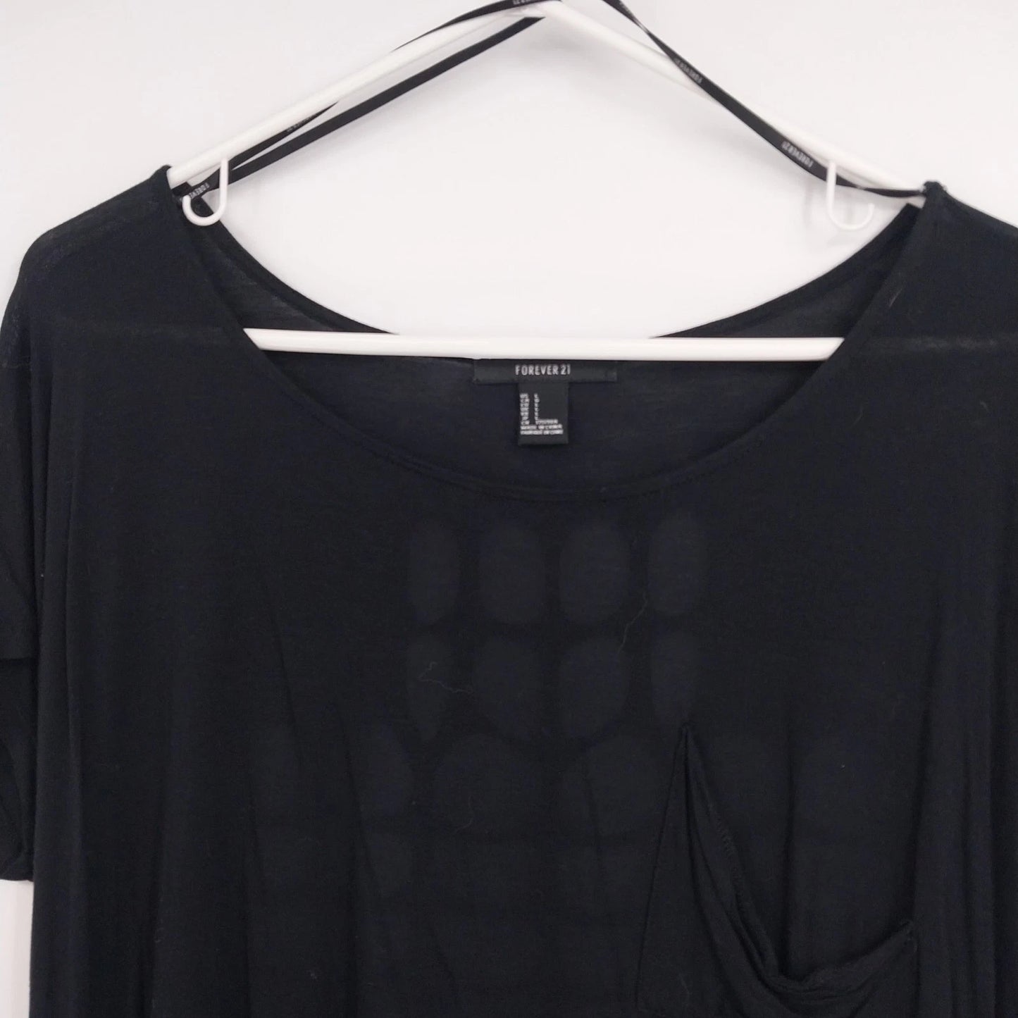 Forever 21 Black High-Low Cutout Back Top Women's Large Short Sleeve Scoop Neck