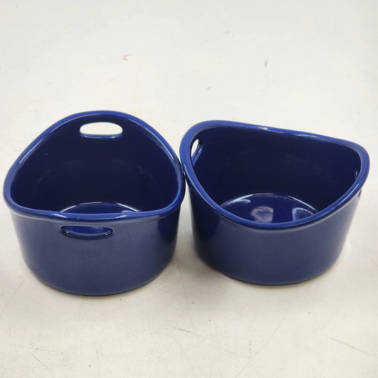 2 Rachael Ray Baking Ramekins Dish Double Handle Cobalt Blue 10 oz Stoneware