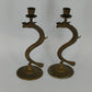 Vintage Brass Dragon Serpent Candlestick Holders Pair Korea