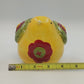 Whimsical Yellow Ceramic Bird Figurine Floral Folk Art Home Decor 7" Farmhouse