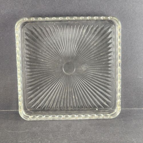 Starburst Glass Serving Dish Scalloped Edge 8.5 " Square Bread Relish Vintage