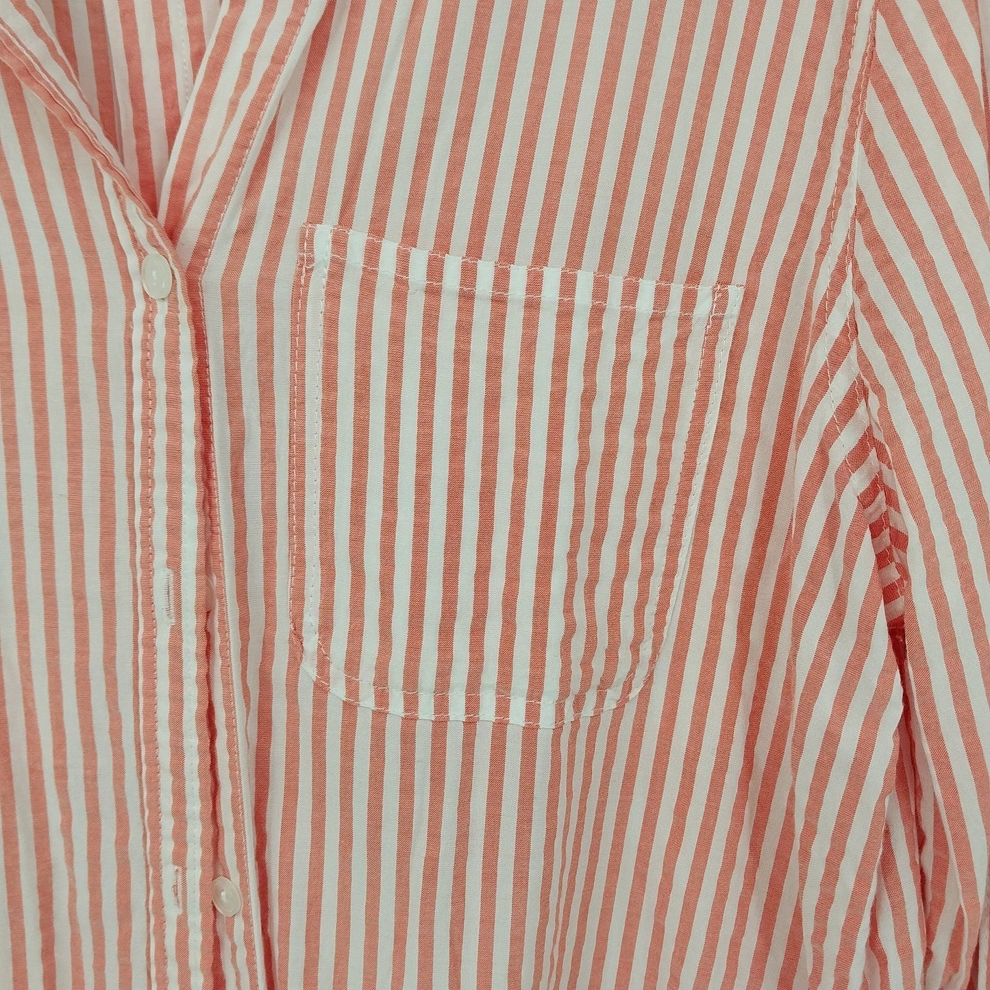 Velvet Heart Women's Peach White Striped Button Down Blouse Roll Tab Sleeve XL