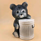 Bear Trash Can Salt Pepper Shakers Plastic Stopper Japan Chalk Ware Ceramic 4.5"