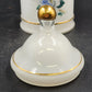 Apothecary Jar Blue Tea Rose in White Frosted Milk Glass with Gold Trim 9" x 4"d