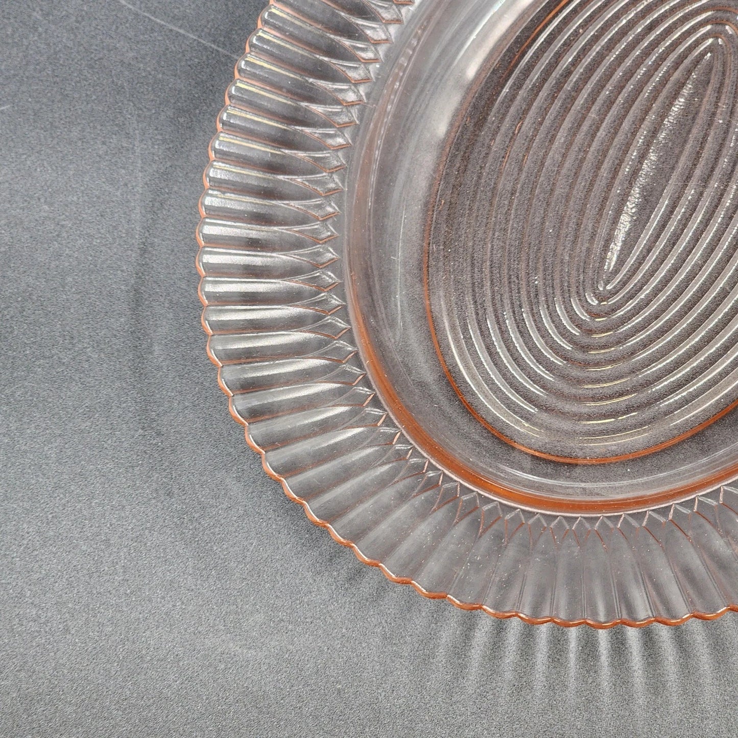 Pink Depression Glass Oval Platter Texture Ring Design Ruffle Edge MacBeth-Evans