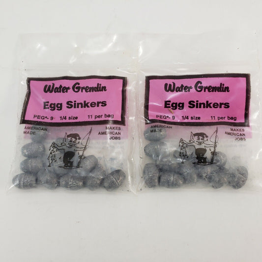 2 packs Fishing Weights Water Gremlin Egg Sinker 1/4 oz 11 per pack #PEG - 9