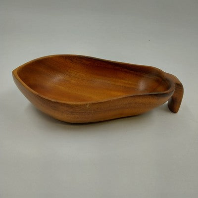 Hand Carved Monkey Pod Pear Shaped Teak Smooth Wood Bowl Philippines 5" x 9"