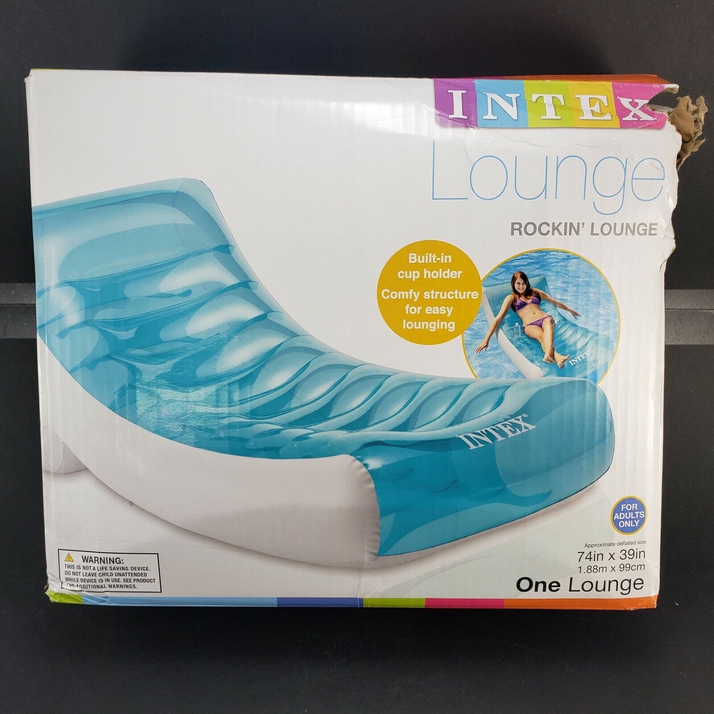 Intex Rockin Lounge Inflatable Pool Raft Chair Cup Holder