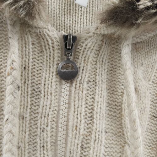 Relativity Women’s Sweater Size XL Beige with Brown Accents Fur Hood Zip Front