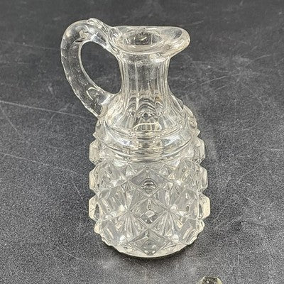 Cruet Decanter with Handle Hand-Cut Crystal Elegant Table Décor Cube Pattern Vtg