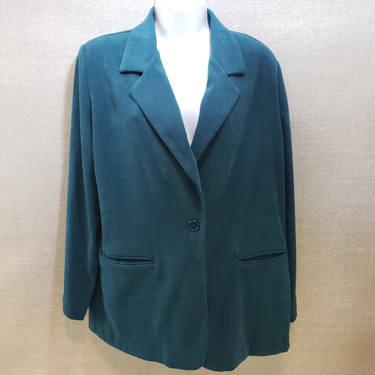 Briggs Women 12-P Soft Blue Polyester Button Up Blazer Jacket Shoulder Pads