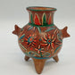 Hand Painted Floral Terracotta Tripod Vase Mexican Pottery Brown Multicolor 6.3"