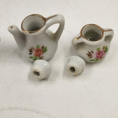 Porcelain Mini Tea Set 10pc Pink Rose Gold Trim by Price Products