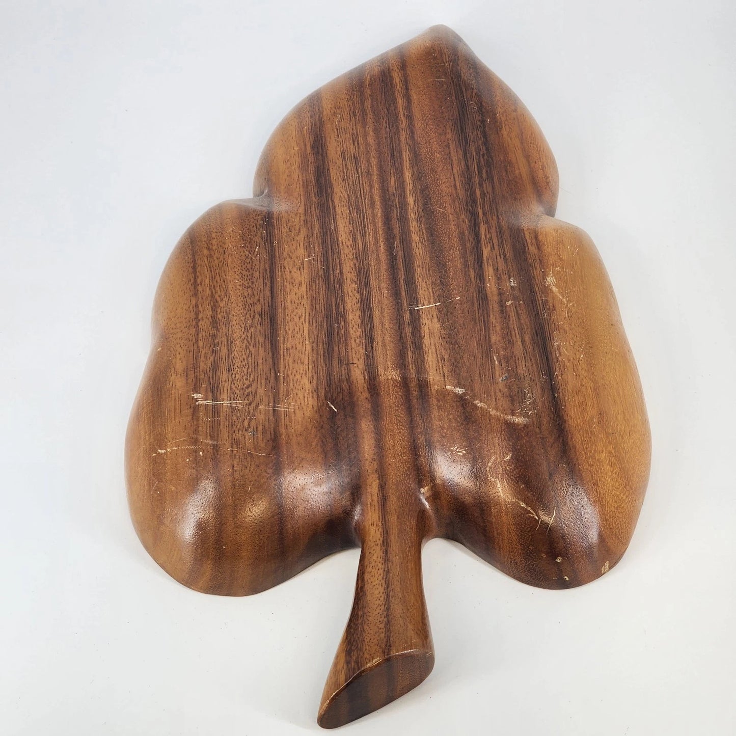 Hand Carved Natural Wooden Leaf Serving Tray 3-Section Divided Dish 16" Large