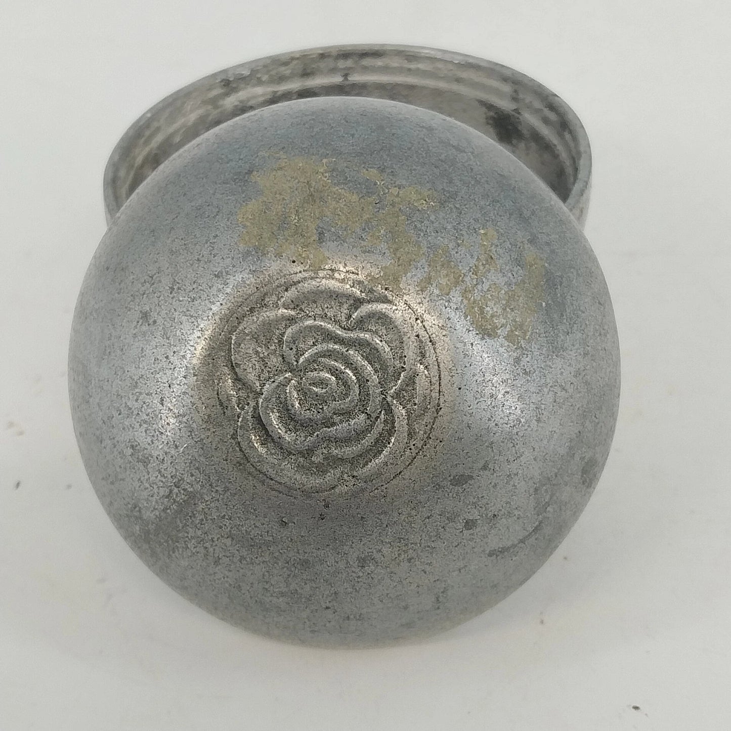 Pewter Trinket Box Storage Floral 3 Legged Footed Lift Lid Ball Finial 3.25" Vtg