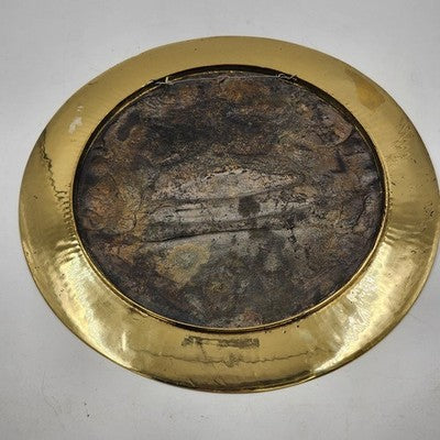 Solid Brass Charger Plate Engraved Temple Yin Yang Asian Dragons Heavy 11.5"