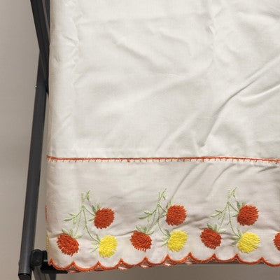 Solid White Twin Flat Sheet and Matching Pillow Case w Red & Yellow Floral Trim