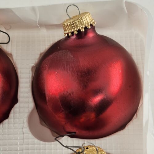 Christmas By Krebs Glass Ornaments 6 pk Red Crimson Jewel Vintage Crown Top 2.5"