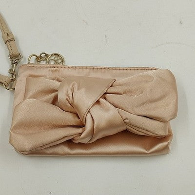 Jessica Simpson Pink Silk Wristlet Mini Purse with Bow Baguette Style Bag China