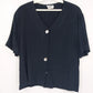 Clio V-Neck Button Front Blouse Black Short Sleeve Lightweight Women's Small