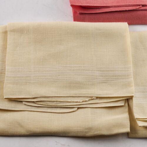 One Red and Two Yellow Linen Dinner Napkins Dining Table Vintage 19"x13.5"