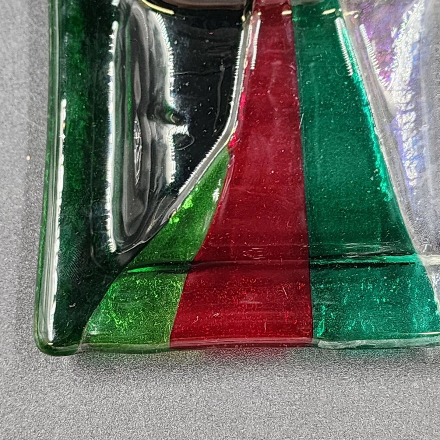 Gaya Studio Art Glass Square Dish Plate Red Green Clear Fused Modern Mid Century