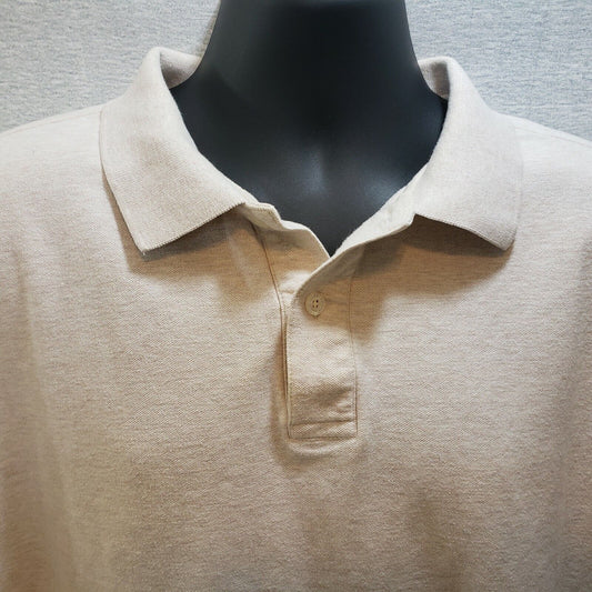 River Trader Men's Polo Golf Shirt Tan Solid 2 Button Short Sleeve Size XL